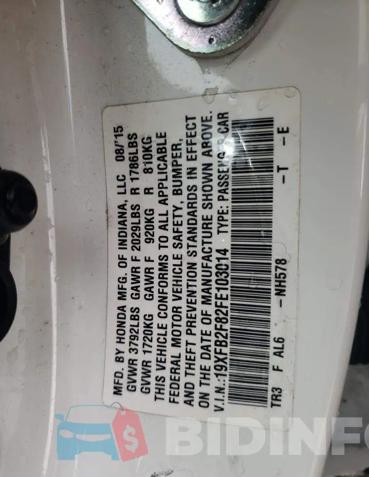 19XFB2F82FE103014 Photo# 12