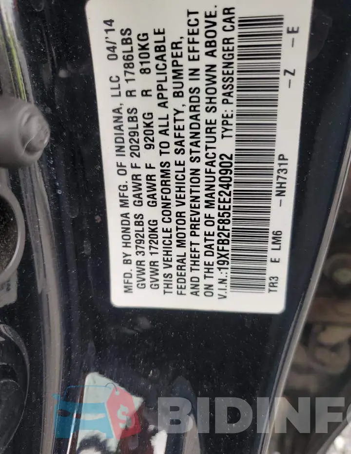 19XFB2F85EE240902 Photo# 12