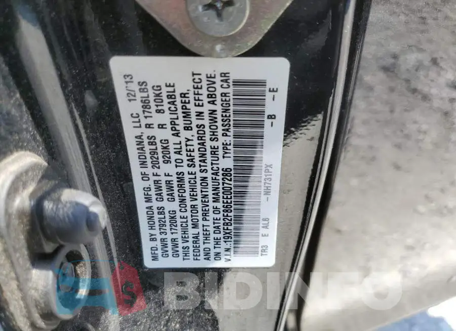 19XFB2F86EE007286 Photo# 12