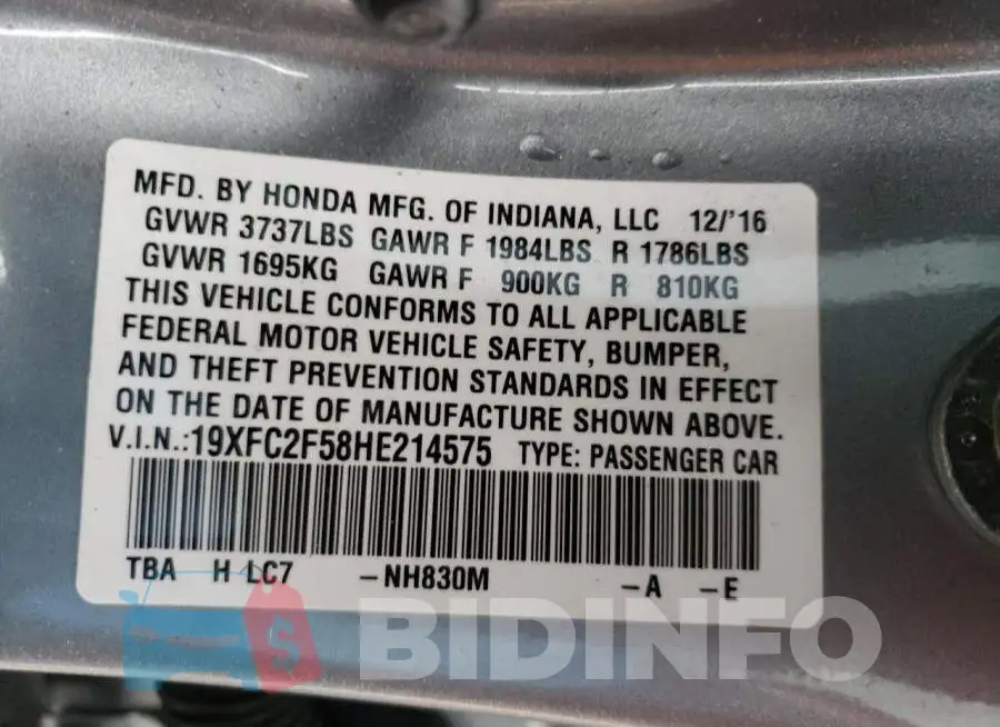 19XFC2F58HE214575 Photo# 12