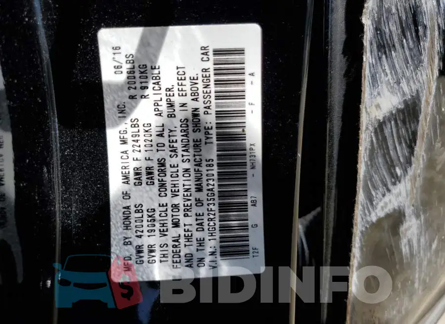 1HGCR2F35GA230185 Photo# 12