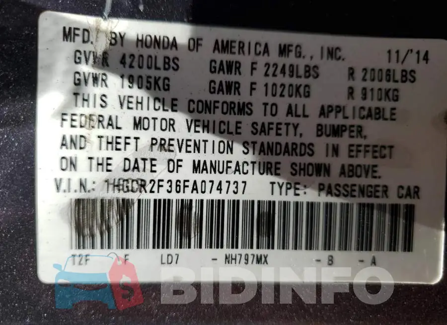 1HGCR2F36FA074737 Photo# 12