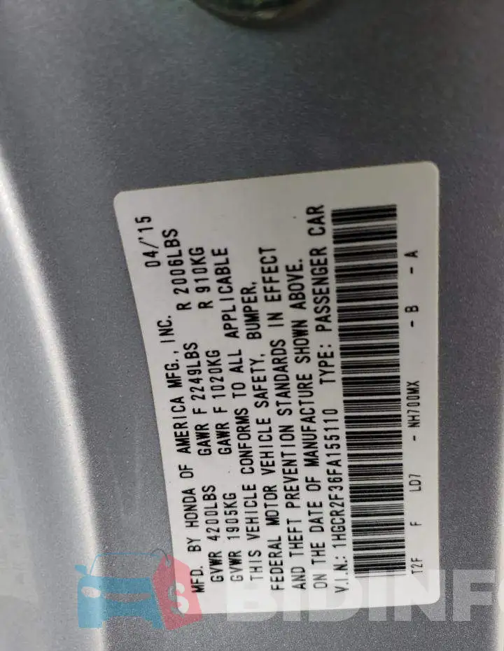 1HGCR2F36FA155110 Photo# 12