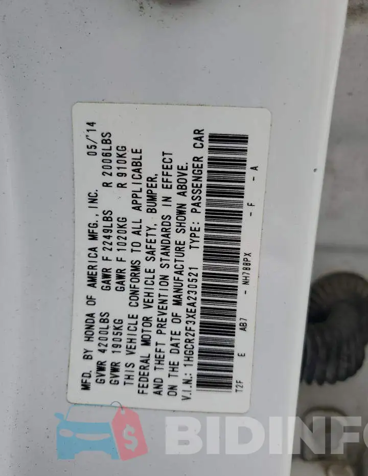 1HGCR2F3XEA230521 Photo# 12