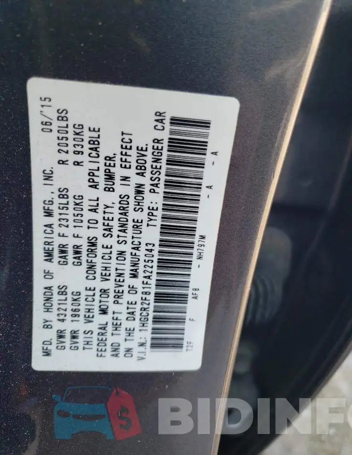 1HGCR2F81FA225043 Photo# 12