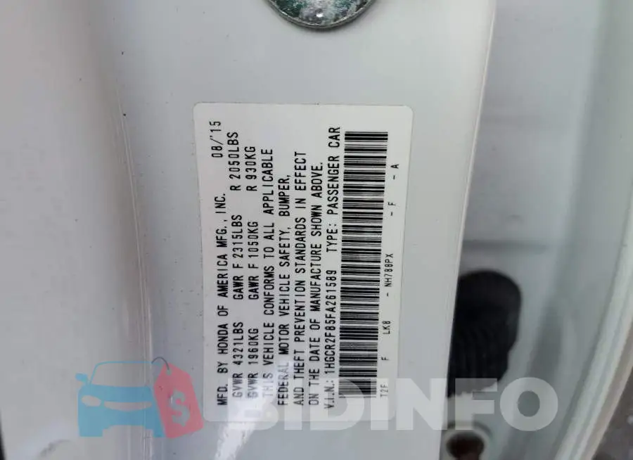 1HGCR2F85FA261589 Photo# 13