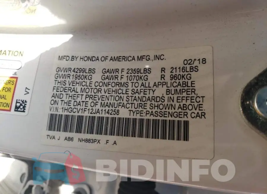 1HGCV1F12JA114258 Photo# 12