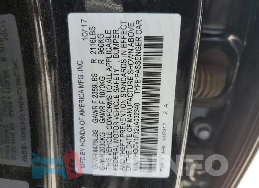 1HGCV1F32JA032340 Photo# 12