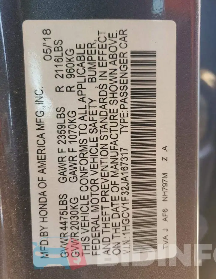 1HGCV1F32JA167317 Photo# 12