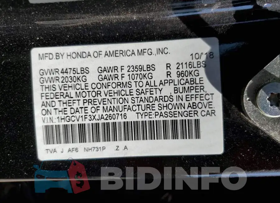 1HGCV1F3XJA260716 Photo# 13