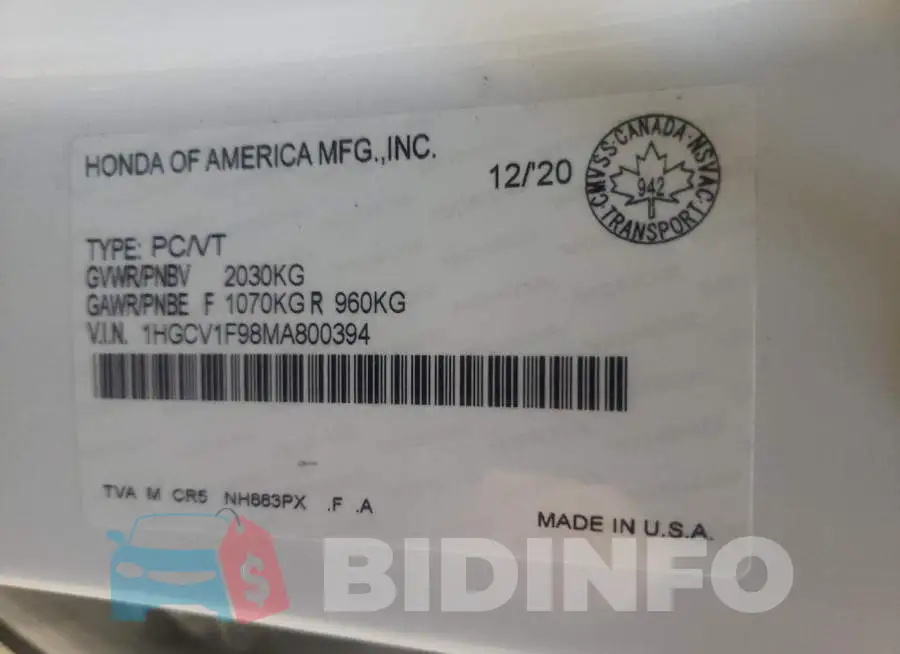 1HGCV1F98MA800394 Photo# 13
