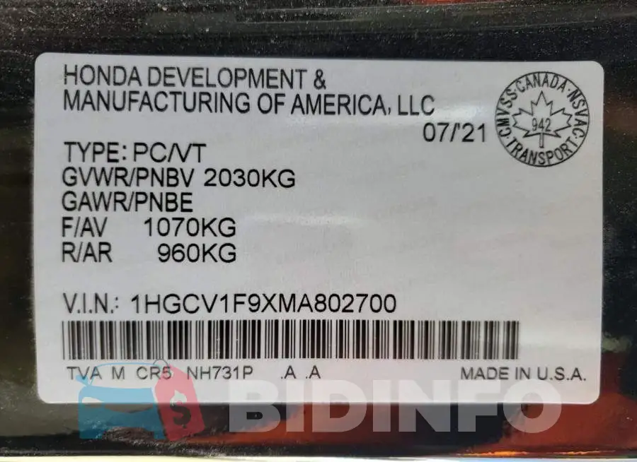 1HGCV1F9XMA802700 Photo# 10