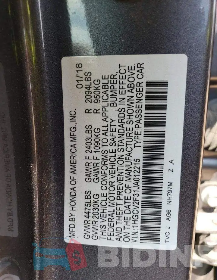 1HGCV2F31JA012215 Photo# 12