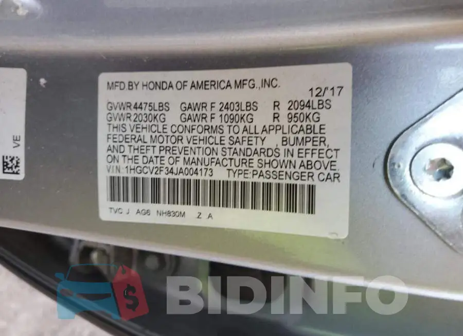 1HGCV2F34JA004173 Photo# 12