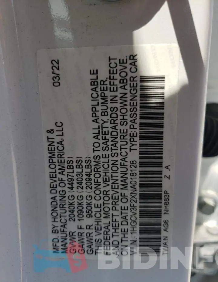 1HGCV3F2XNA018128 Photo# 12