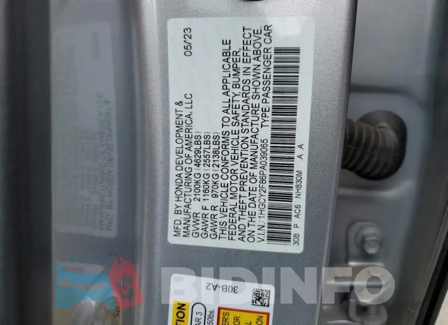 1HGCY2F86PA039065 Photo# 12