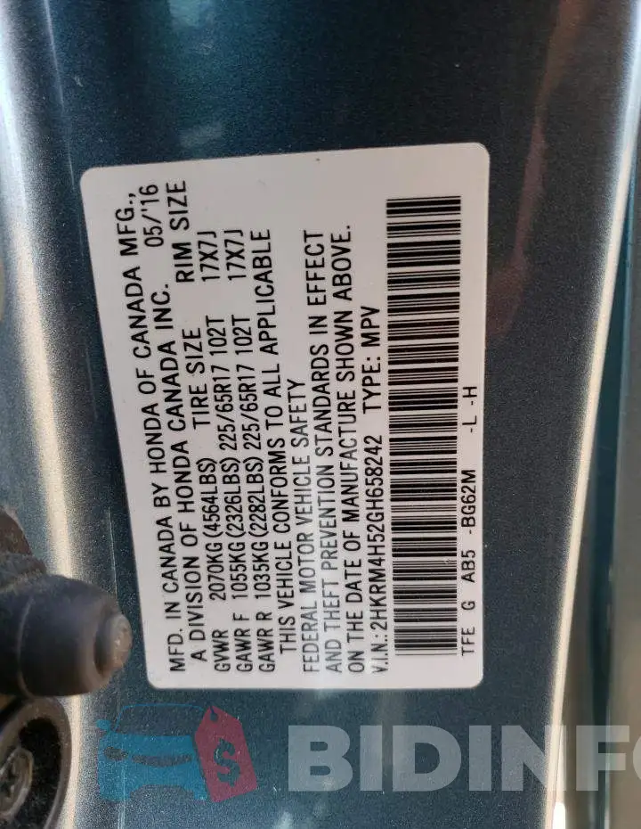 2HKRM4H52GH658242 Photo# 13
