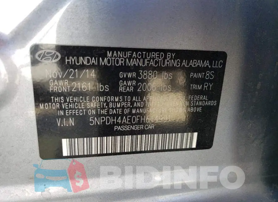 5NPDH4AE0FH614991 Photo# 12