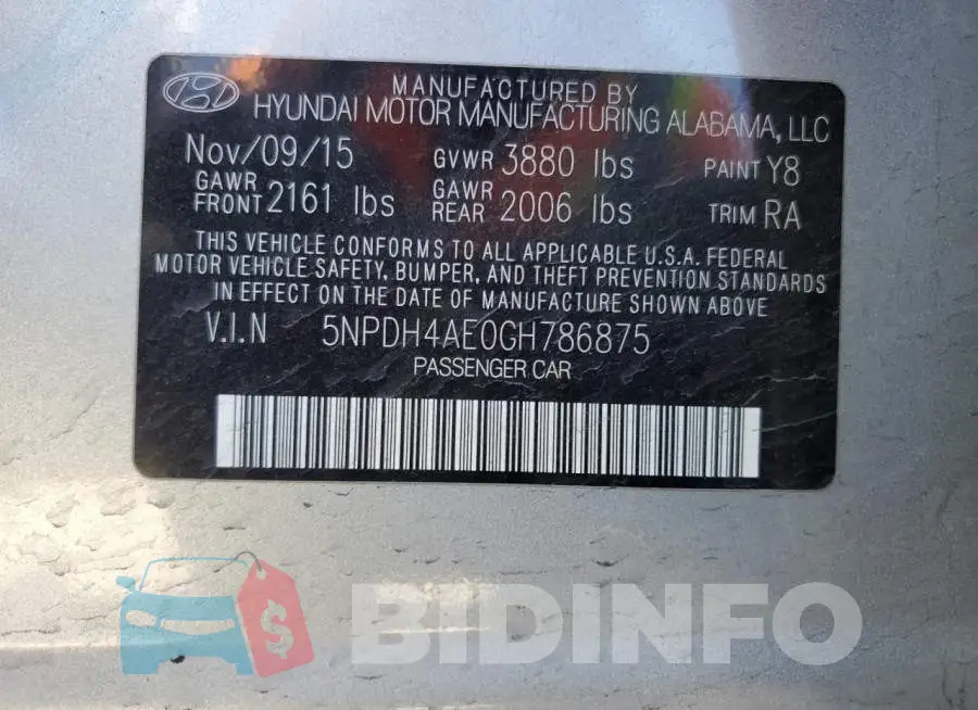5NPDH4AE0GH786875 Photo# 12