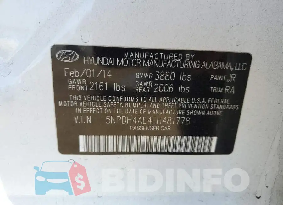 5NPDH4AE4EH481778 Photo# 12