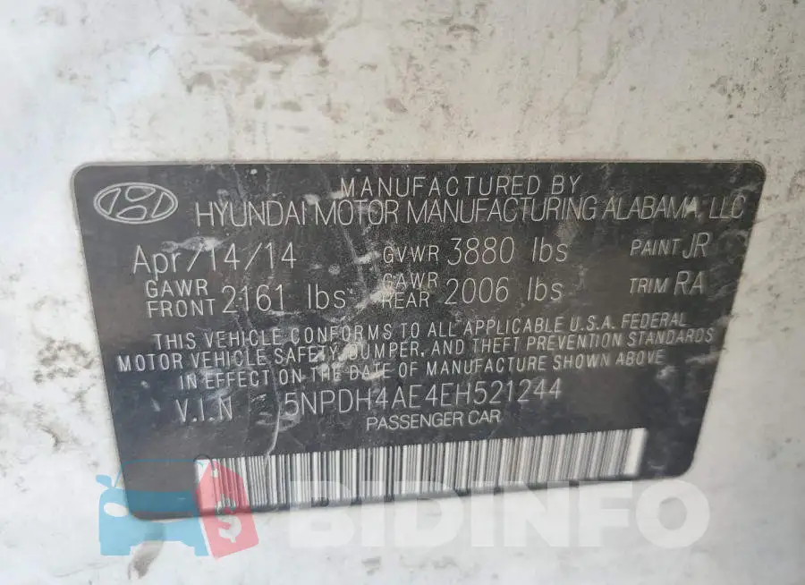 5NPDH4AE4EH521244 Photo# 12