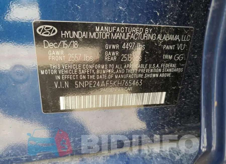5NPE24AF5KH765463 Photo# 13