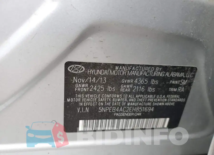 5NPEB4AC2EH851694 Photo# 13