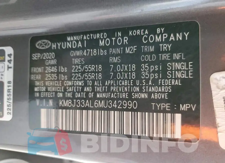 KM8J33AL6MU342990 Photo# 13
