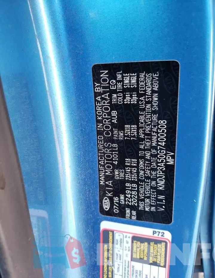 KNDJP3A50G7400508 Photo# 12