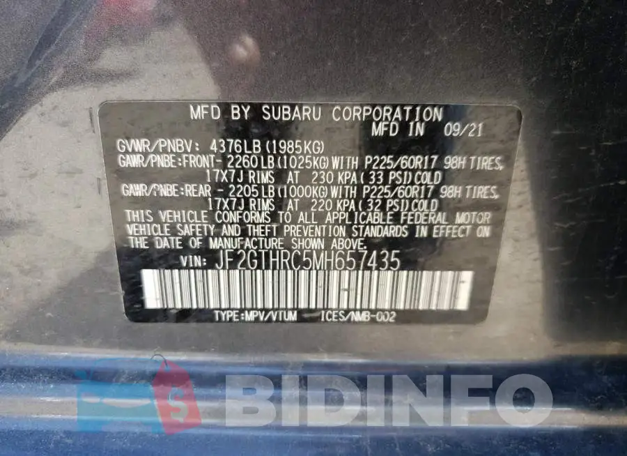 JF2GTHRC5MH657435 Photo# 12