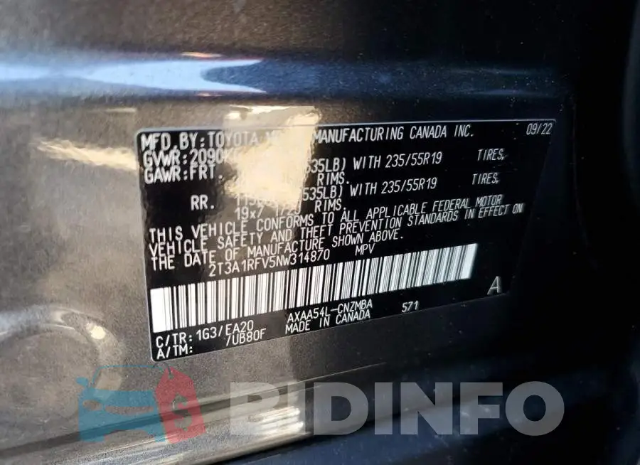 2T3A1RFV5NW314870 Photo# 13