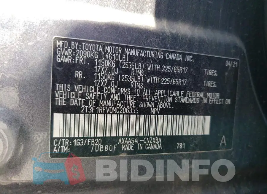 2T3F1RFV0MC206355 Photo# 13
