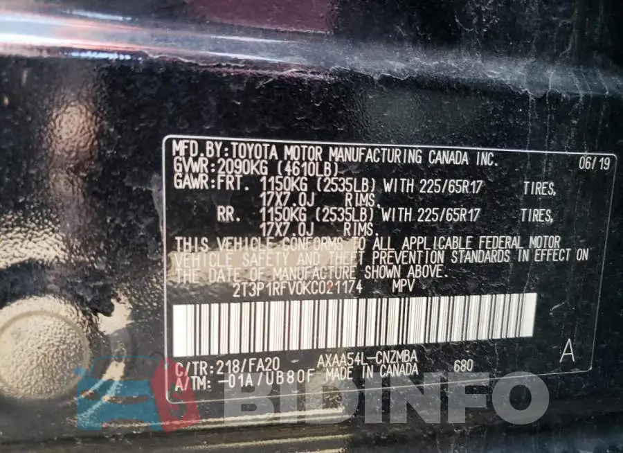 2T3P1RFV0KC021174 Photo# 12