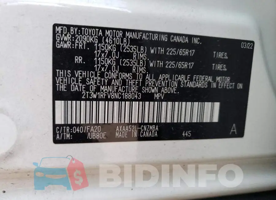 2T3W1RFV8NC188043 Photo# 12