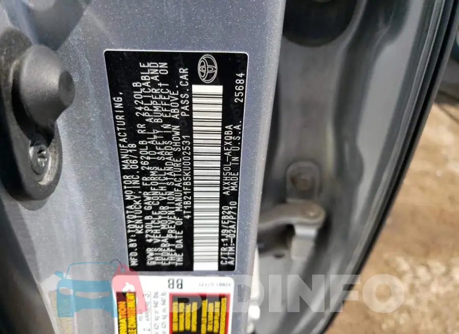4T1B21FB5KU002531 Photo# 12