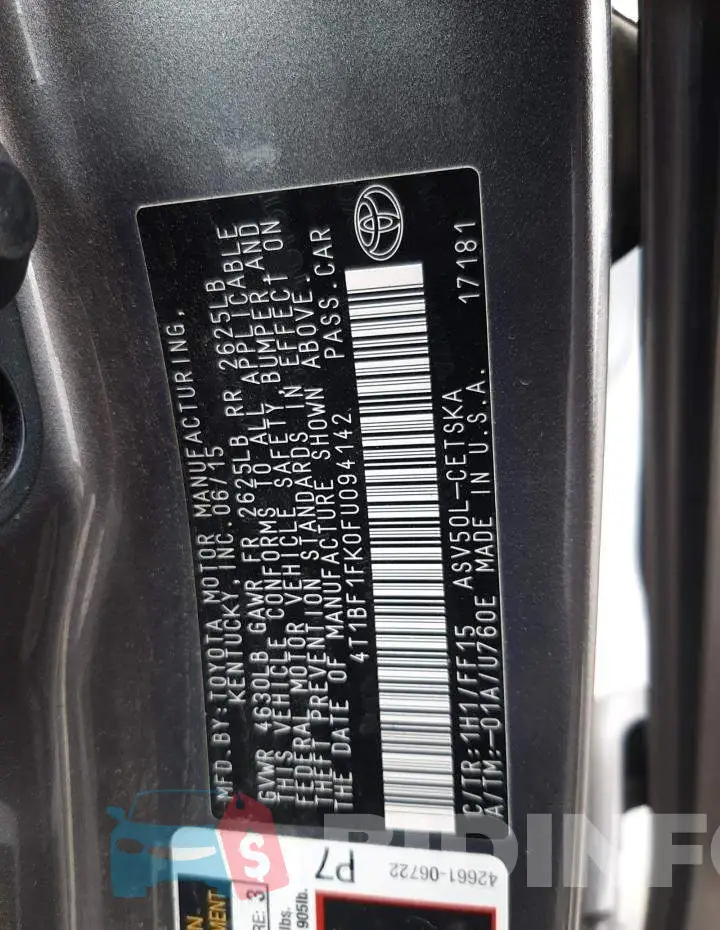 4T1BF1FK0FU094142 Photo# 12
