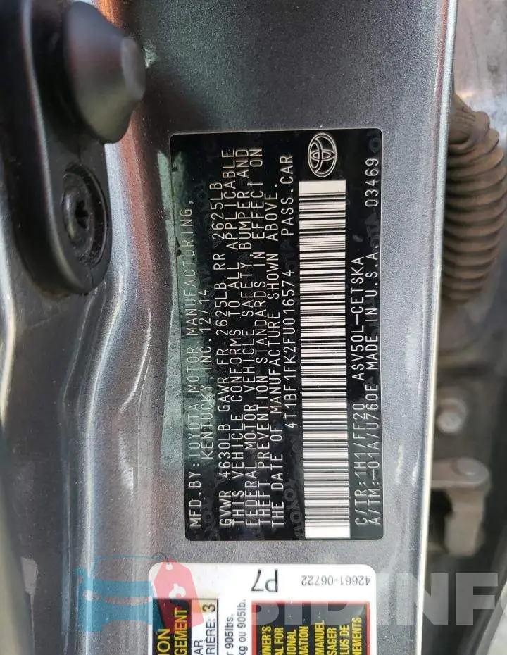 4T1BF1FK2FU016574 Photo# 12