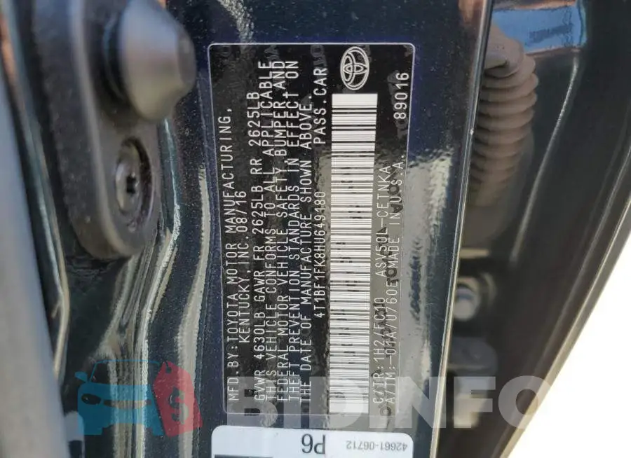4T1BF1FK8HU649180 Photo# 13