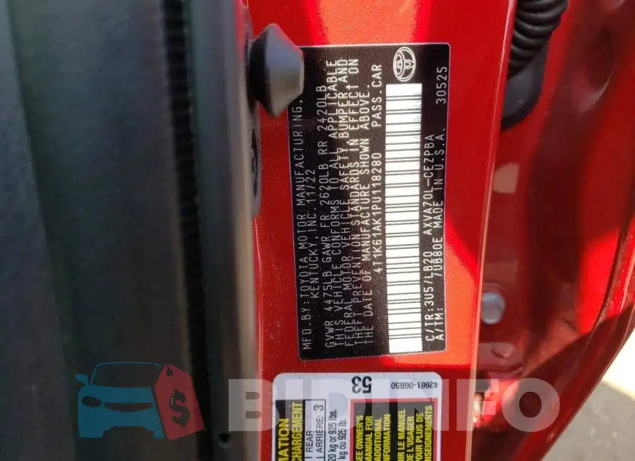 4T1K61AK1PU118280 Photo# 12