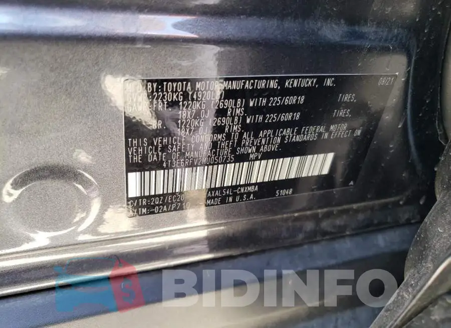 4T3E6RFV2MU050735 Photo# 13