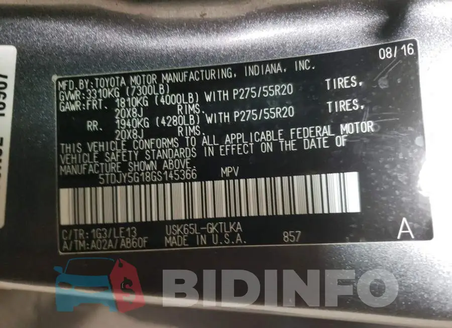 5TDJY5G18GS145366 Photo# 13