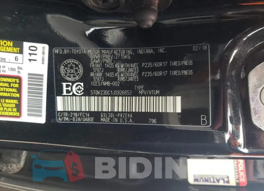 5TDKZ3DC1JS926653 Photo# 14
