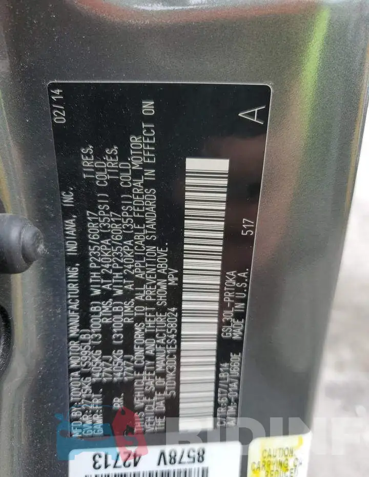 5TDYK3DC1ES458024 Photo# 13