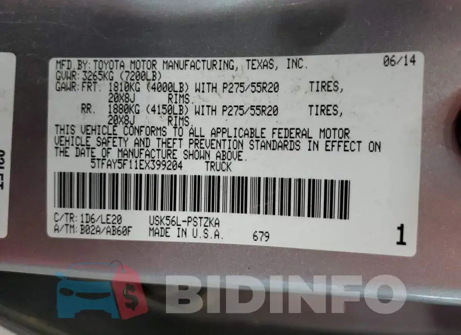 5TFAY5F11EX399204 Photo# 12