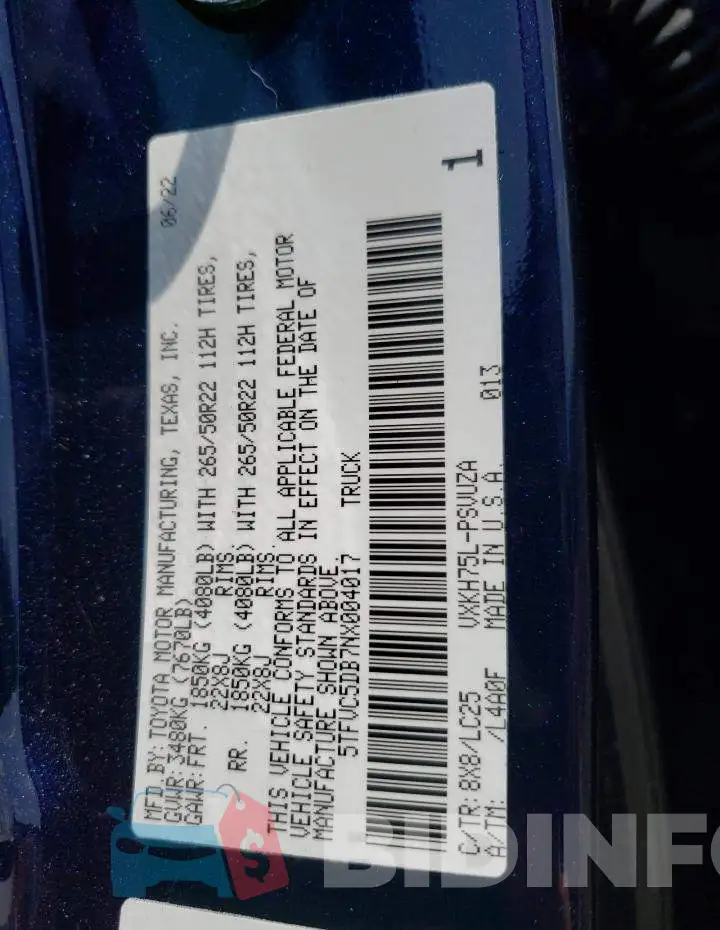 5TFVC5DB7NX004017 Photo# 12