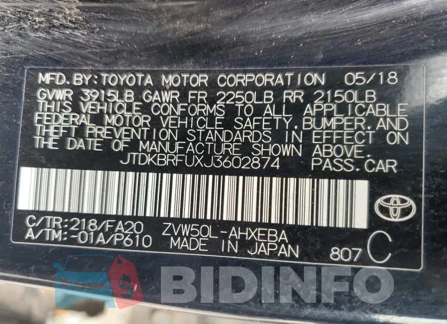 JTDKBRFUXJ3602874 Photo# 12