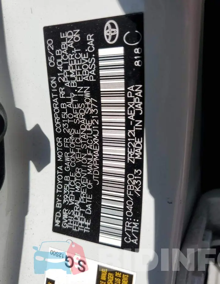 JTDVPMAEXMJ121377 Photo# 13