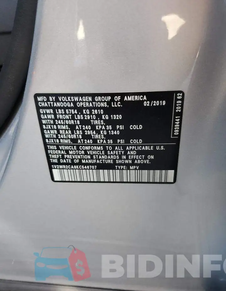 1V2WR2CA8KC546707 Photo# 12