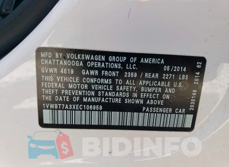 1VWBT7A3XEC106959 Photo# 12