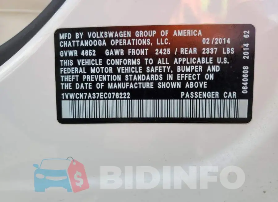 1VWCN7A37EC076222 Photo# 12